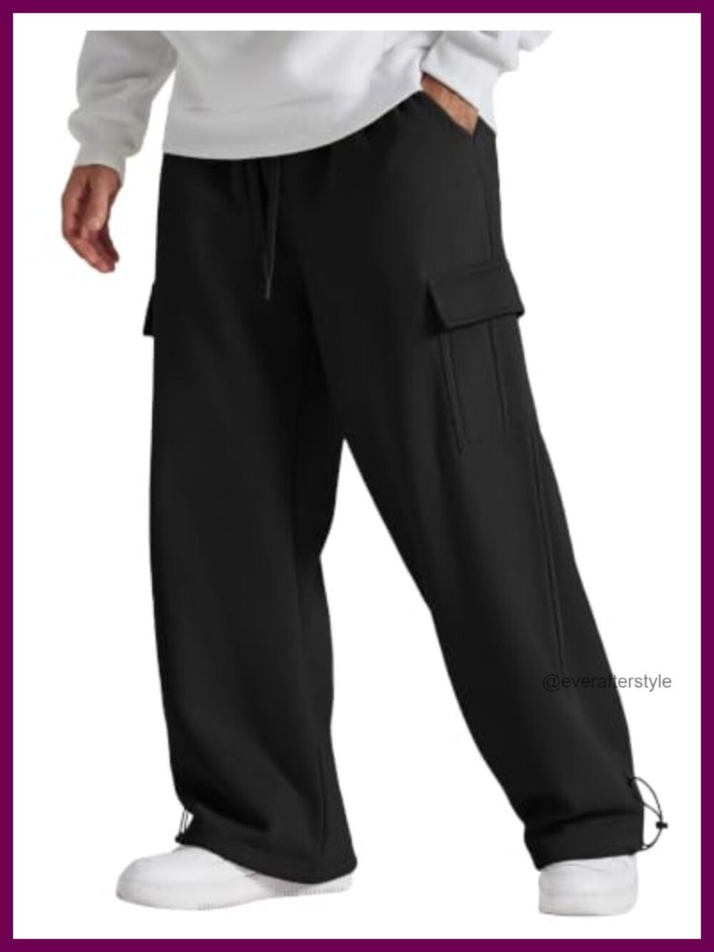 Men's Fleece Cargo Sweatpants Baggy Wide Leg Joggers with Pockets